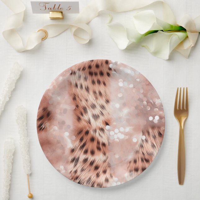 Glam Rose Gold Leopard Wedding Paper Plate (Wedding)
