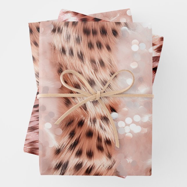 Glam Rose Gold Leopard Wedding Wrapping Paper Sheet (In situ)