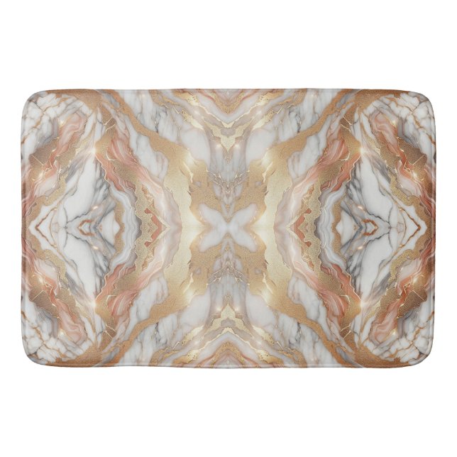 Glam Rose Gold Luxurious Trendy Marble Butterfly Bath Mat (Front)