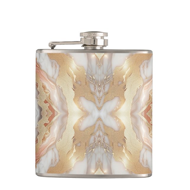 Glam Rose Gold Luxurious Trendy Marble Butterfly Hip Flask (Front)