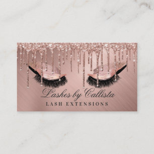 Glam Rose Gold Metallic Glitter Drips Lashes Eyes Business Card