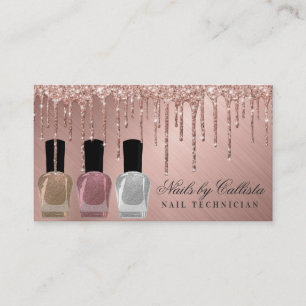 Glam Rose Gold Metallic Glitter Drips Nail Polish Business Card