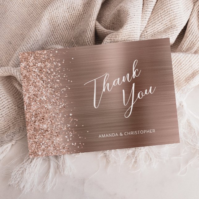 Glam Rose Gold Metallic Wedding Flat Thank You Card (Creator Uploaded)