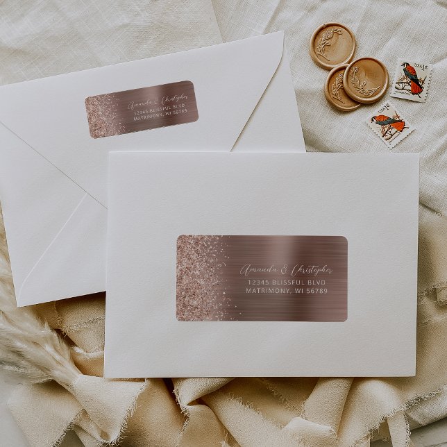 Glam Rose Gold Metallic Wedding Return Address (Creator Uploaded)