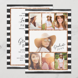 Glam Rose Gold Photo Collage Graduation Invitation