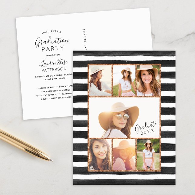 Glam Rose Gold Photo Collage Graduation Invitation (Creator Uploaded)