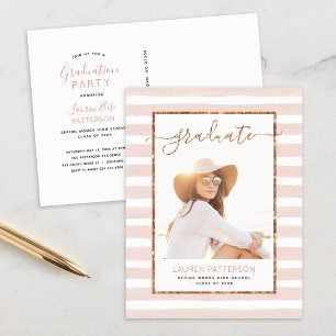 Glam Rose Gold Photo Graduation Party Invitation Postcard