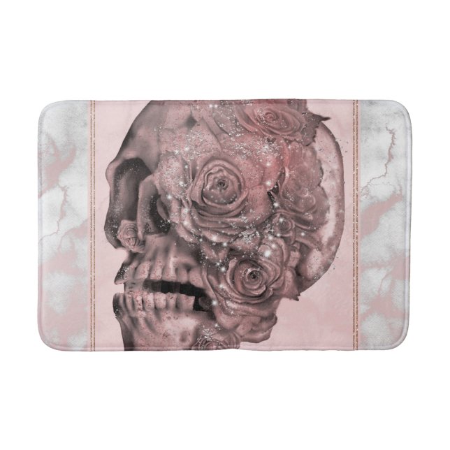 Glam Rose Gold Pink Skull Marble Bath Mat (Front)