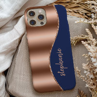 Glam Rose Gold Signature Faux Foil Wave Navy Blue