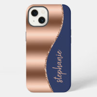 Glam Rose Gold Signature Faux Foil Wave Navy Blue