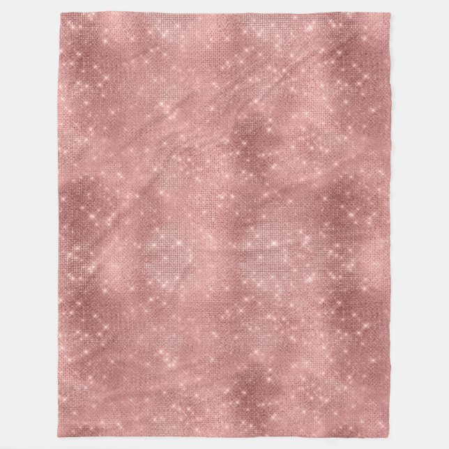 Glam Rose Gold Sparkle Fleece Blanket (Front)