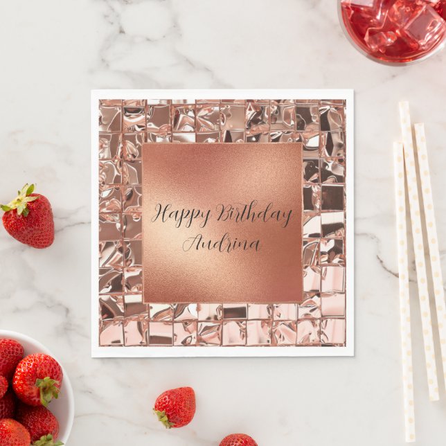 Glam Rose Gold Squares Foil Look Napkin (Insitu)
