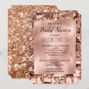 Glam Rose Gold Squares Glitter Bridal Shower Invitation