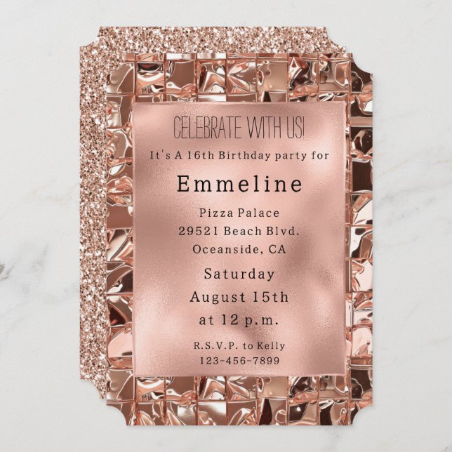 Glam Rose Gold Squares Invitation (Front/Back)
