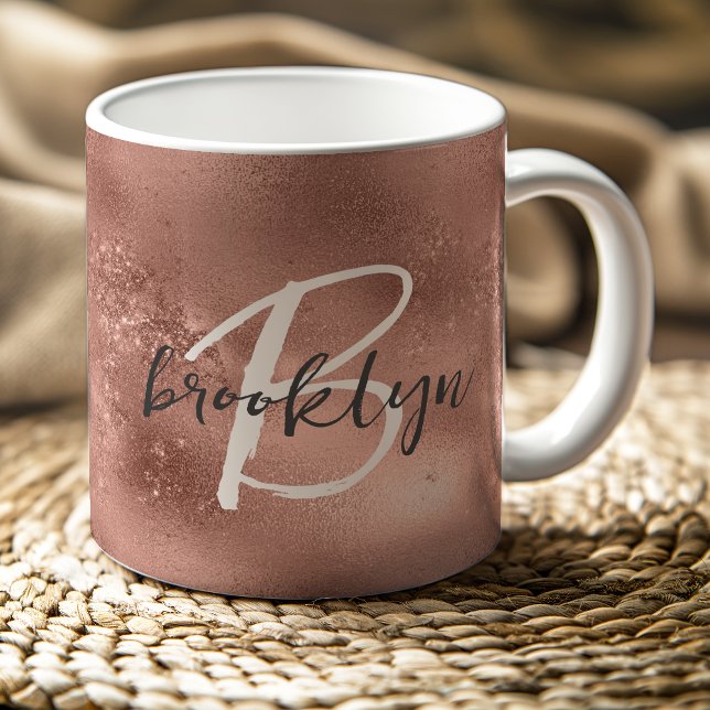 Glam Rose Gold Trendy Script Monogram Coffee Mug (Creator Uploaded)