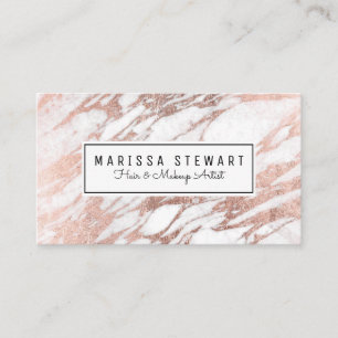 Glam Rose Gold White Marble Business Card