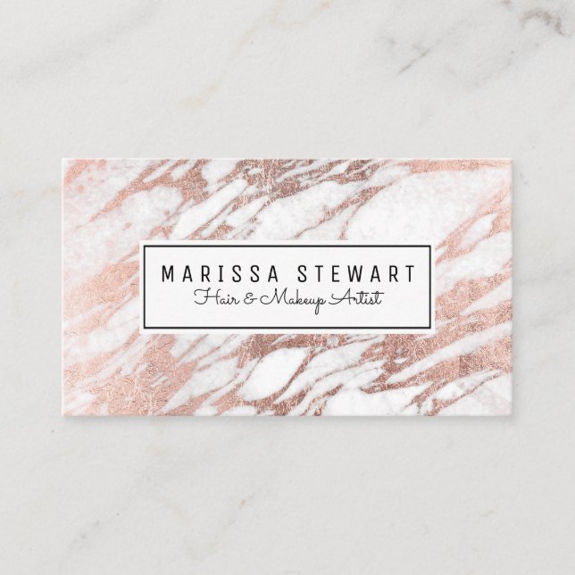 Glam Rose Gold White Marble Business Card (Front)