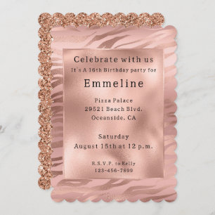 Glam Rose Gold Zebra Invitation