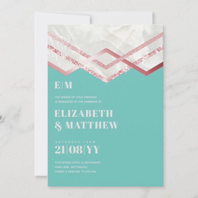 Glam Rosegold DECO Wedding Invite Modern Chic (Front)