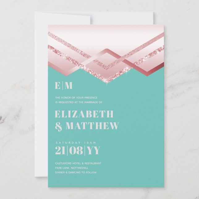 Glam Rosegold DECO Wedding Invite Modern Chic (Front)