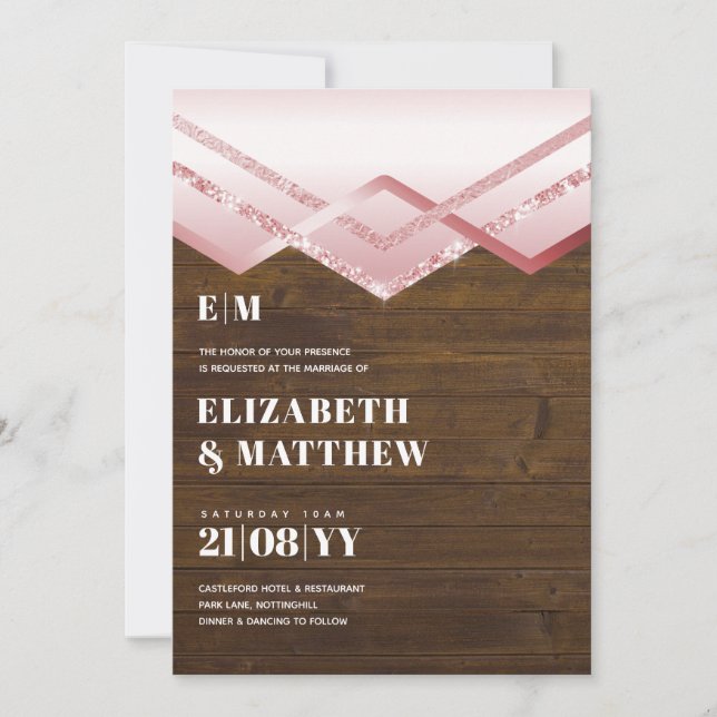 Glam Rosegold DECO Wedding Invite Modern Chic (Front)