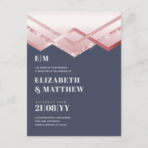 Glam Rosegold DECO Wedding Invite Modern Chic Postcard
