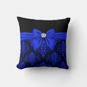 Glam Royal Blue Bow-Blue Lace-Black Cushion