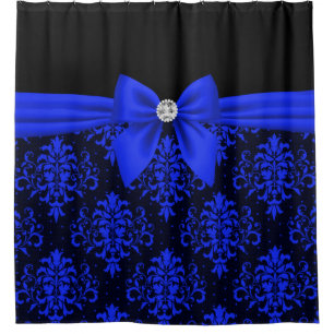 Glam Royal Blue Bow-Blue Lace-Black Shower Curtain