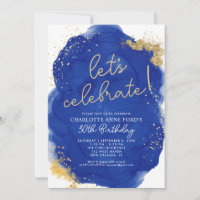 Glam Royal Blue Gold Glitter Alcohol Ink Birthday