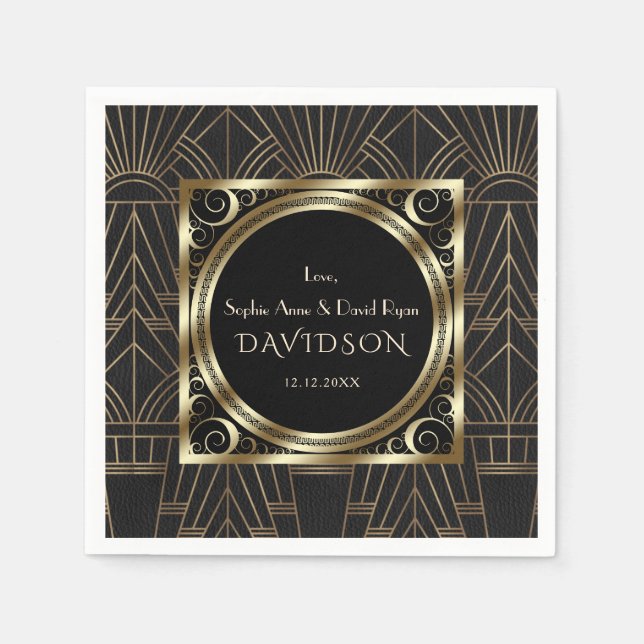 Glam Royal Gold Black Art Deco 20s Wedding Napkin (Front)