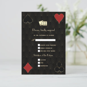 Glam Royal Gold Black Art Deco 20s Wedding RSVP Card