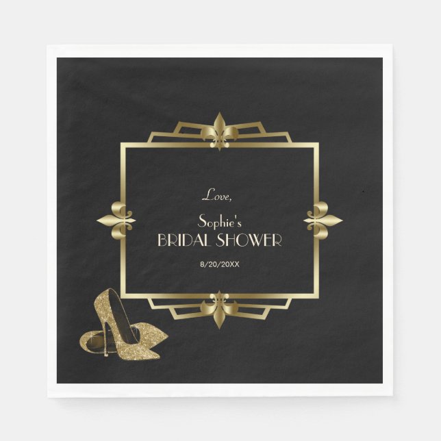 Glam Royal Gold Black Art Deco Bridal Shower Napkin (Front)