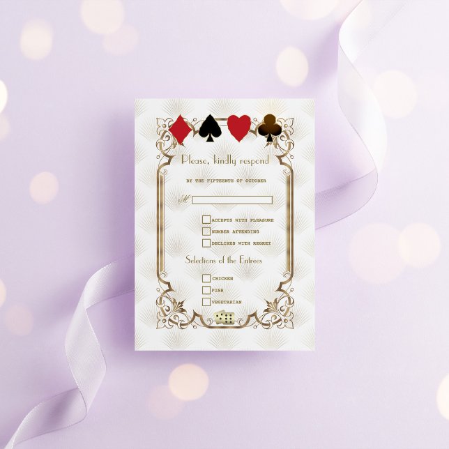 Glam Royal Gold White Art Deco 1920s Wedding RSVP Card (Creator Uploaded)