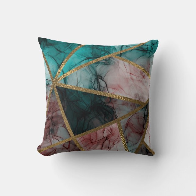 Glam Rust Blush Teal & Gold Chic Modern Glamour Cushion (Front)