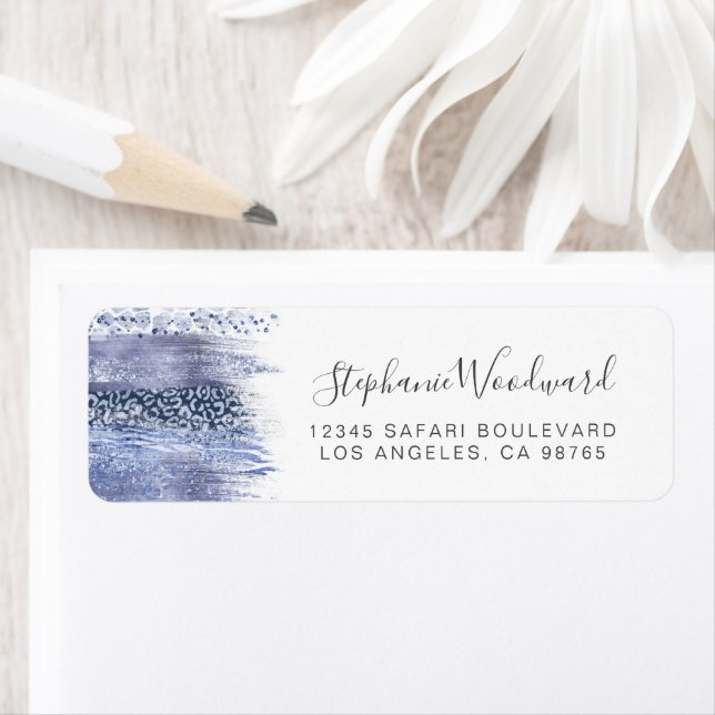 Glam Safari Brush Strokes Blue Return Address (Insitu)
