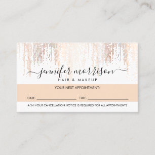 Glam Script Rose Gold Confetti Rain Appointment Loyalty Card