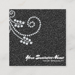 *~* Glam Scroll Diamonds Black Glitter Bling Luxe  Square Business Card