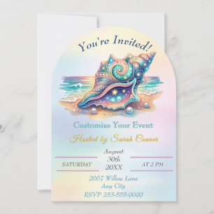 Glam Seashell Ocean Beach Coastal Design Invitation