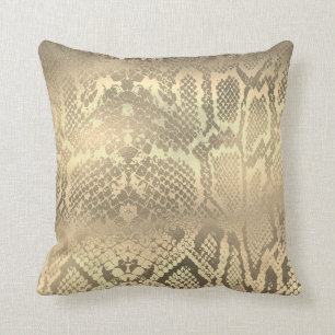 Glam Sepia Gold Animal Python Snake Skin Cushion