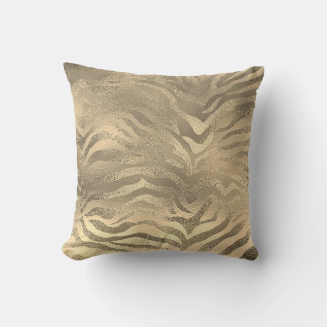 Glam Sepia Gold Animal Zebra Skin Safari Lux Cushion (Front)