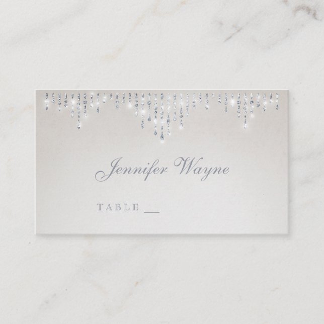 Glam silver art deco vintage wedding place cards (Front)