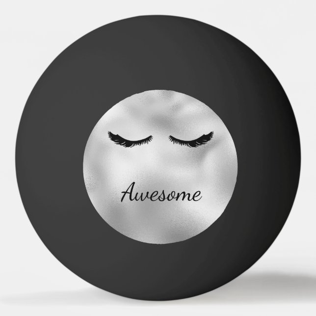 Glam Silver Black Eyelashes Awesome Personalised Ping Pong Ball (Front)
