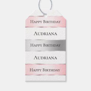 Glam Silver Blush Pink Ribbon Birthday Gift Tags
