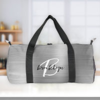 Glam Silver Brushed Metal Black White Monogram 