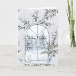 Glam Silver Christmas Tree Branches Window Card