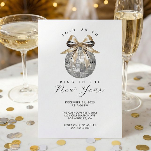 Glam Silver Disco New Year’s Eve Party Invitation (Disco Ball Nye Party Invitation)