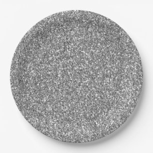 Glam Silver Faux Glitter Paper Plate