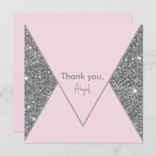 Glam Silver Glitter and Pink Bridal Shower Thank 