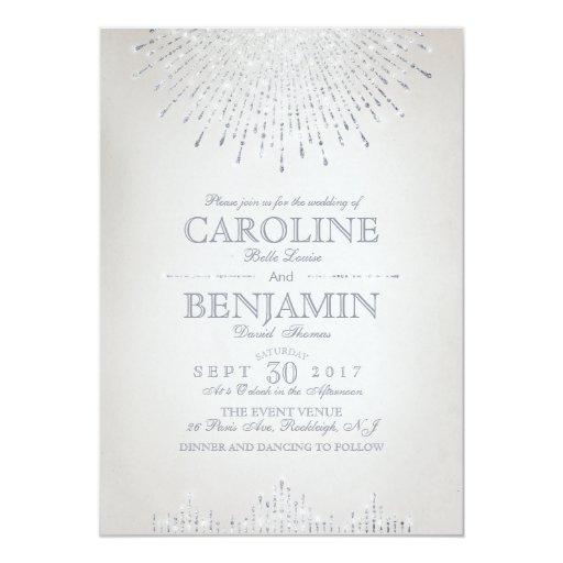 Image of Glam silver glitter art deco vintage wedding Invitation
