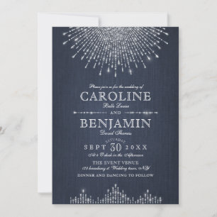 Glam silver glitter art deco vintage wedding invitation
